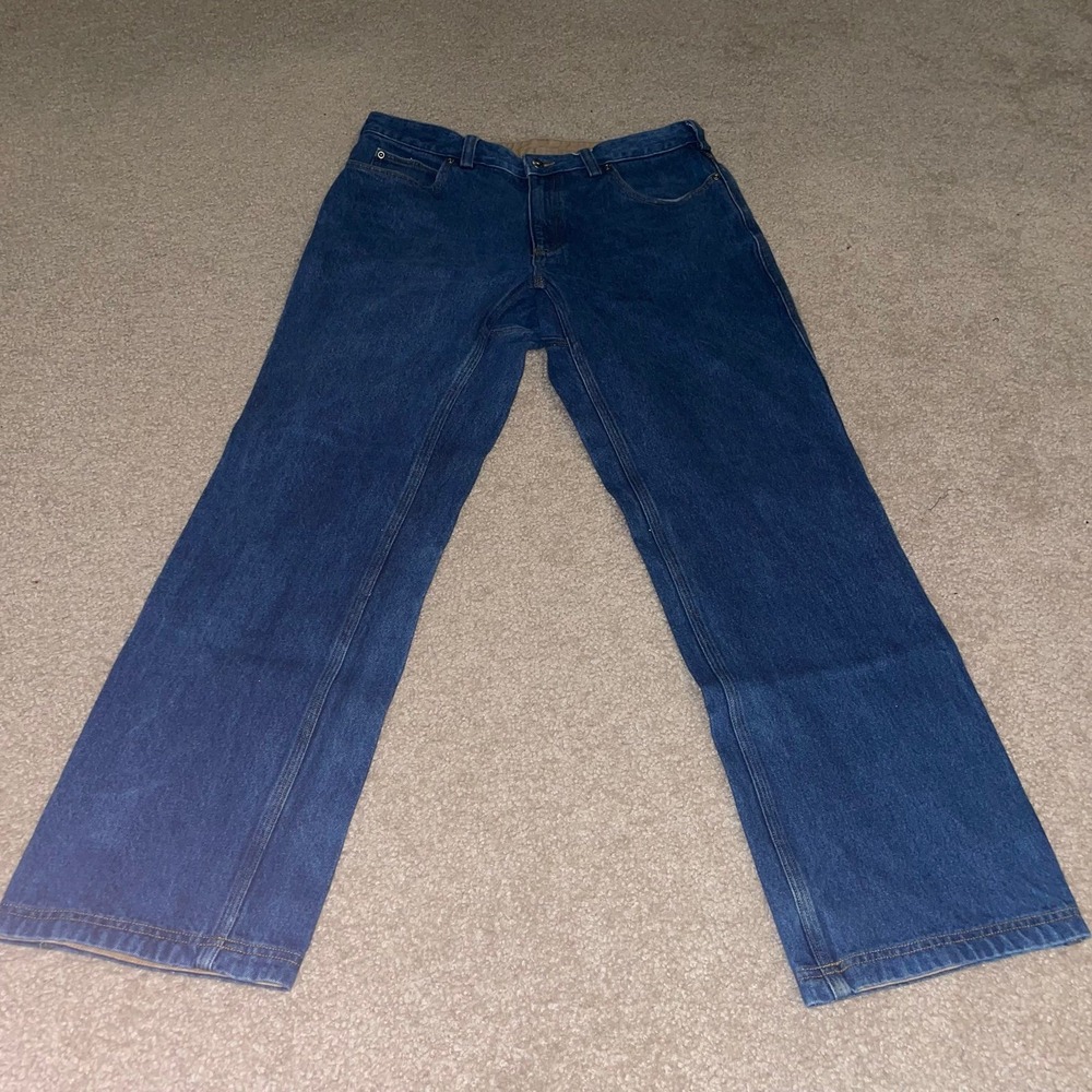 Duluth Trading Co Relaxed Fit Mens Blue Jeans 36x32 Medium Wash Cotton Denim